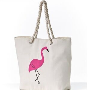 NWT Pink Flamingo Big Canvas Tote Bag with Rope Handle